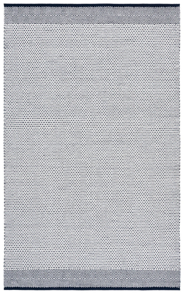 Safavieh Kilim Hand‑Woven Navy Ivory Rug — Scandinavian Geometric Design, 60% Cotton 40% Wool, Low‑Profile Finish 9'-0" x 12'-0" KLM855N-9