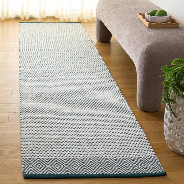 Safavieh Kilim Handwoven Dark Green & Ivory Geometric Rug, Low-Profile Cotton-Wool Blend For Modern Homes 3'-0" x 5'-0" KLM855Y-3