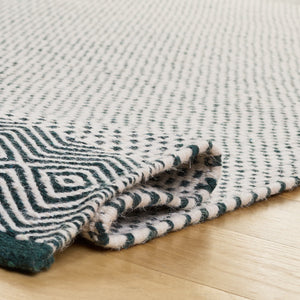 Safavieh Kilim Handwoven Dark Green Ivory Geometric Rug 8X10 Ft Low Pile Cotton-Wool Blend Scandinavian Flair 9'-0" x 12'-0" KLM855Y-9