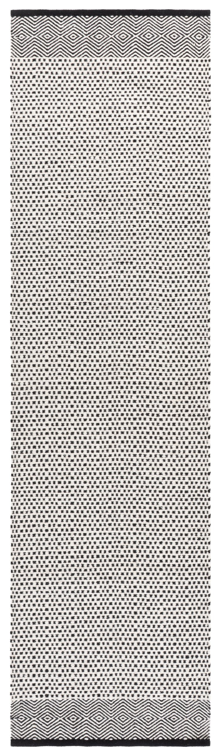 Safavieh Kilim Hand-Woven Black And Ivory Geometric Runner Rug — Low-Profile Cotton-Wool Blend For Hallways 2'-3" x 9'-0" KLM855Z-29