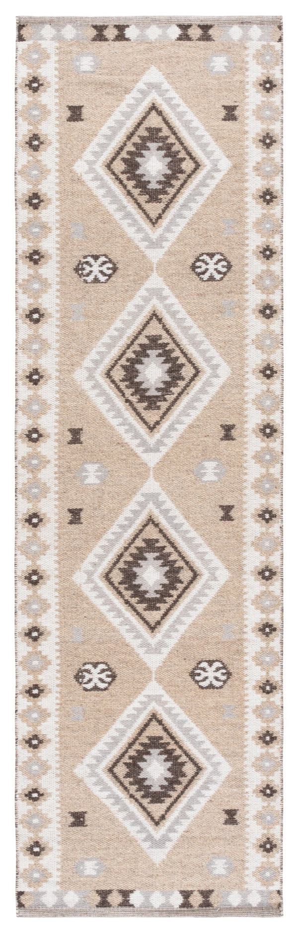 Safavieh Kilim Runner Rug - Rustic Elegance With Geometric Motifs, Perfect For High-traffic Areas, Crafted In India Beige ,Brown 90% Wool,10% Polyester Klm879b-28