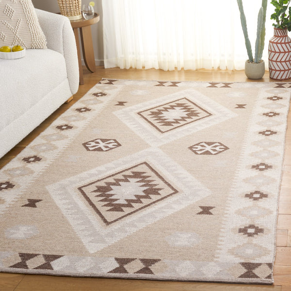 Safavieh Kilim Plush Area Rug - Timeless Contemporary Design With Elegant Geometric Motifs For Any Room Beige ,Brown 90% Wool,10% Polyester Klm879b-4