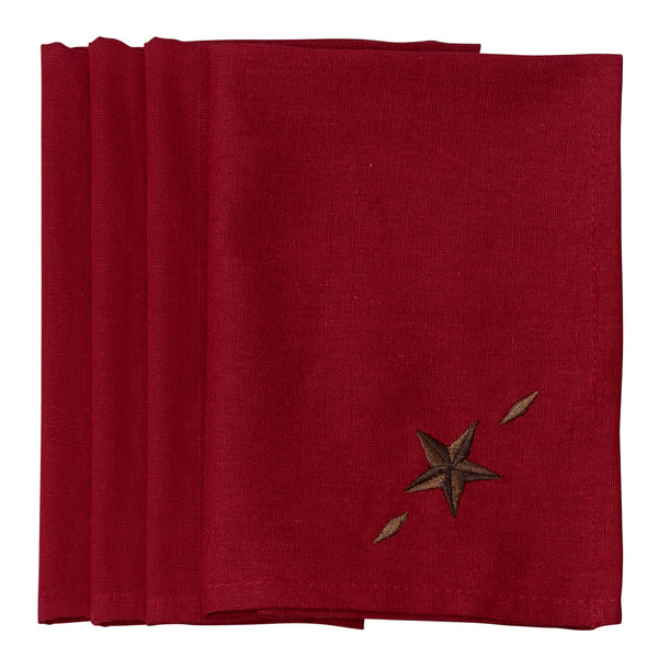 Hiend Accents Star Napkin Set - Rustic Elegance With Western Star Design, Perfect For Stylish Dining Experiences Red 55% Cotton,45% Linen Kn2010-os-rd