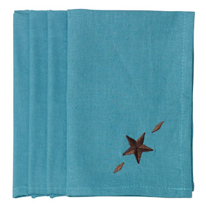 Hiend Accents Star Napkin Set - Rustic Elegance With Western Star Design, Perfect For Stylish Dining Experiences Turquoise 55% Cotton,45% Linen Kn2010-os-tq