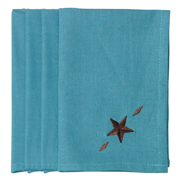 Hiend Accents Star Napkin Set - Rustic Elegance With Western Star Design, Perfect For Stylish Dining Experiences Turquoise 55% Cotton,45% Linen Kn2010-os-tq