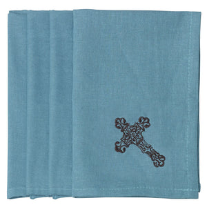 Hiend Accents Cross Napkin Set - Exquisite Chocolate Embroidered Design For Elegant Dining And Sophisticated Decor Turquoise 55% Cotton,45% Linen Kn3182-os-tq