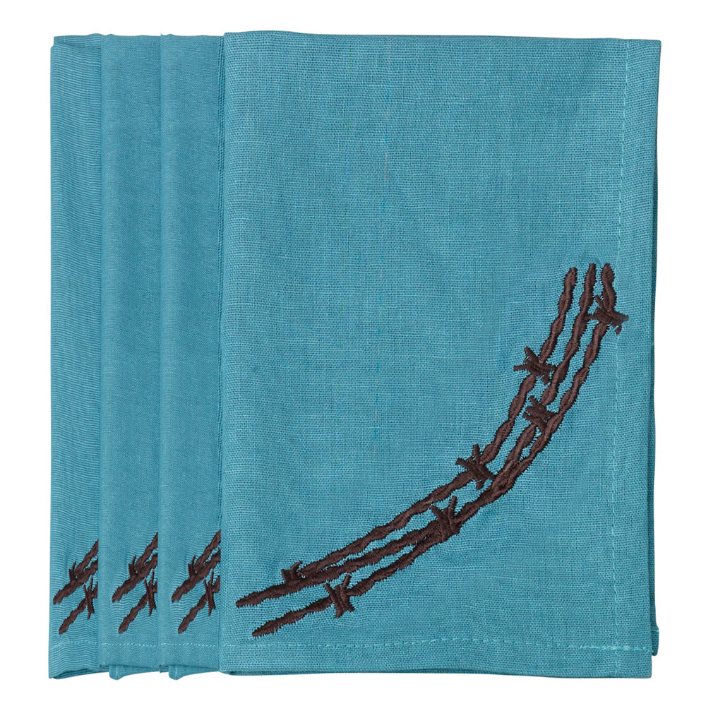 Hiend Accents Barbwire Napkin Set - Rustic Elegance For Your Dining Table, Perfect For Casual & Formal Occasions Turquoise 55% Cotton,45% Linen Kn3190-os-tq