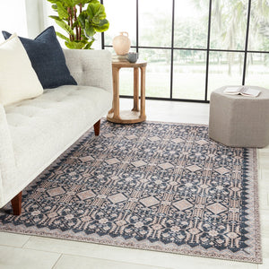 Jaipur Living Keyara By Nikki Chu Dalia Knc07 Powerloomed Machinemade 100% Polyester Traditional Trellis Indoor Rug Blue, Tan 100% Polyester, 70% Poly 30% Cotton Rug152590