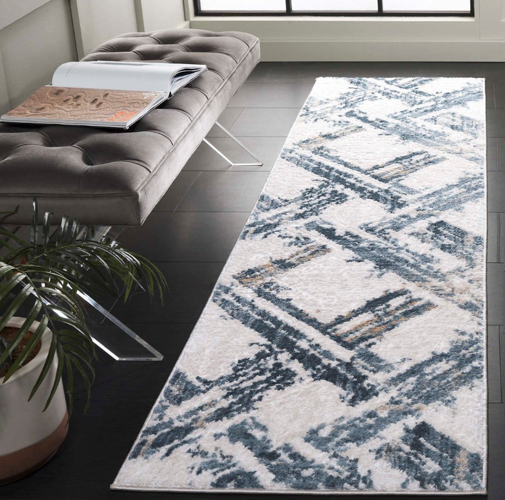 Safavieh Kingston Modern Area Rug - Captivating Blue And Ivory Design, Power-loomed For Lasting Quality Blue ,Ivory 70% Polypropylene,30% Polyester Kng108m-4