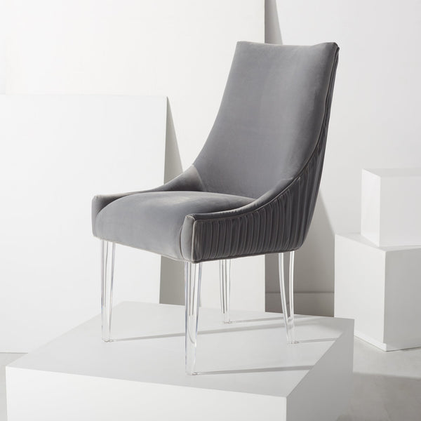 Safavieh De Luca Acrylic Leg Dining Chair In Hudson Grey - Stylish, Modern Design For Upscale Dining Spaces Hudson Grey Plywood Frame Knt4106f