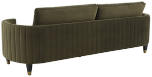 Safavieh WINFORD Velvet Sofa - Luxurious Mid-Century Modern Design with Brass Accents for Elegant Living Spaces Olive / Black KNT7045A
