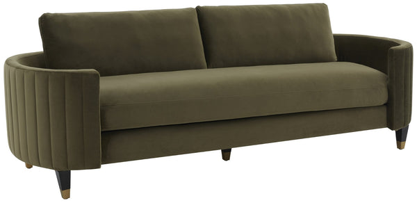 Safavieh WINFORD Velvet Sofa - Luxurious Mid-Century Modern Design with Brass Accents for Elegant Living Spaces Olive / Black KNT7045A