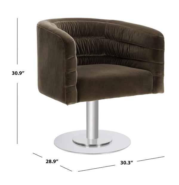 Safavieh MARIE Velvet Swivel Tub Chair in Olive – Elegant Accent with Steel Legs for Modern Living Spaces KNT7059C