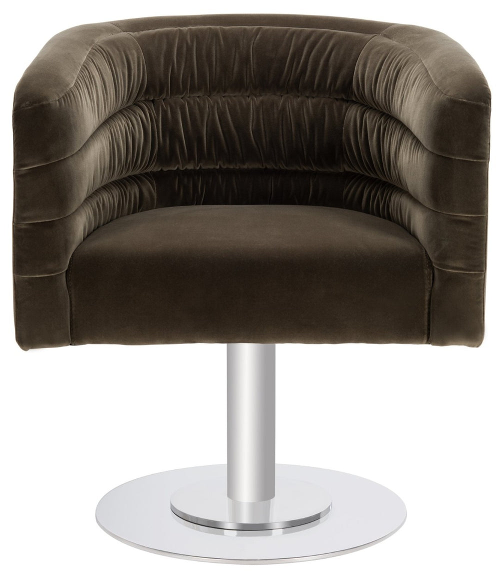 Safavieh MARIE Velvet Swivel Tub Chair in Olive – Elegant Accent with Steel Legs for Modern Living Spaces KNT7059C