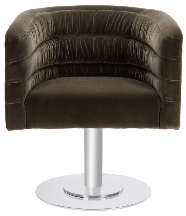 Safavieh MARIE Velvet Swivel Tub Chair in Olive – Elegant Accent with Steel Legs for Modern Living Spaces KNT7059C