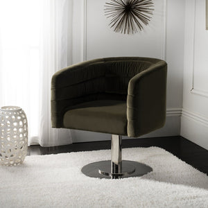 Safavieh MARIE Velvet Swivel Tub Chair in Olive – Elegant Accent with Steel Legs for Modern Living Spaces KNT7059C