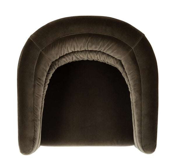 Safavieh MARIE Velvet Swivel Tub Chair in Olive – Elegant Accent with Steel Legs for Modern Living Spaces KNT7059C