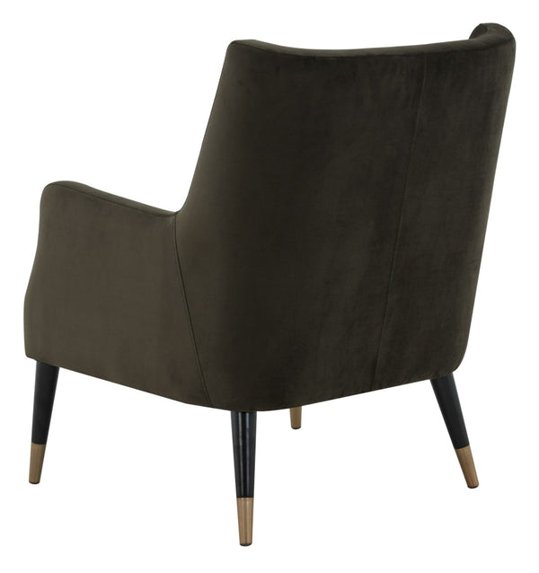 Safavieh SICILY Velvet Armchair in Shale – Retro 1970s Italian Glam with Antique Brass Legs for Luxe Living Spaces KNT7060A
