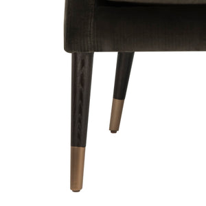 Safavieh SICILY Velvet Armchair in Shale – Retro 1970s Italian Glam with Antique Brass Legs for Luxe Living Spaces KNT7060A