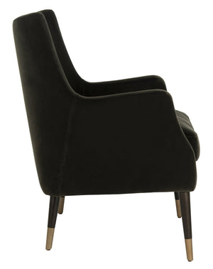 Safavieh SICILY Velvet Armchair in Shale – Retro 1970s Italian Glam with Antique Brass Legs for Luxe Living Spaces KNT7060A
