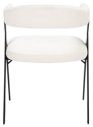 Safavieh Izzy Chenille Dining Chair - Elegant White & Black Design For Modern Dining Spaces & Comfort White ,Black Hard Chinese Pine ,Plywood ,100% Polyester ,Carbon Steel Knt7067b
