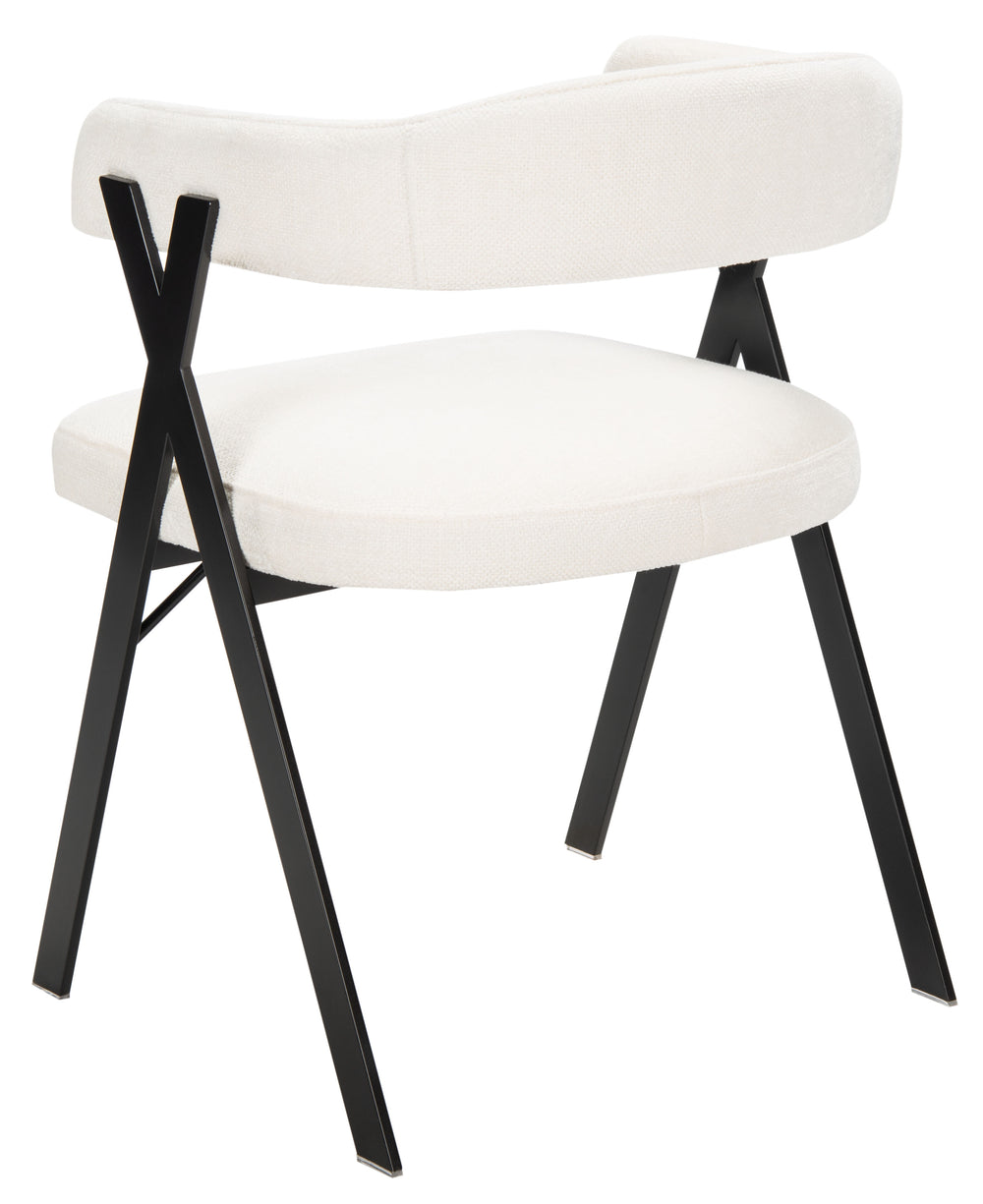 Safavieh Izzy Chenille Dining Chair - Elegant White & Black Design For Modern Dining Spaces & Comfort White ,Black Hard Chinese Pine ,Plywood ,100% Polyester ,Carbon Steel Knt7067b