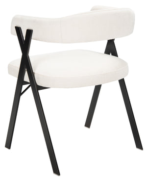 Safavieh Izzy Chenille Dining Chair - Elegant White & Black Design For Modern Dining Spaces & Comfort White ,Black Hard Chinese Pine ,Plywood ,100% Polyester ,Carbon Steel Knt7067b