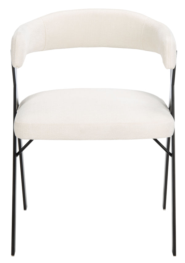 Safavieh Izzy Chenille Dining Chair - Elegant White & Black Design For Modern Dining Spaces & Comfort White ,Black Hard Chinese Pine ,Plywood ,100% Polyester ,Carbon Steel Knt7067b