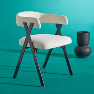 Safavieh Izzy Chenille Dining Chair - Elegant White & Black Design For Modern Dining Spaces & Comfort White ,Black Hard Chinese Pine ,Plywood ,100% Polyester ,Carbon Steel Knt7067b