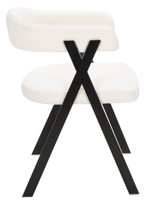Safavieh Izzy Chenille Dining Chair - Elegant White & Black Design For Modern Dining Spaces & Comfort White ,Black Hard Chinese Pine ,Plywood ,100% Polyester ,Carbon Steel Knt7067b