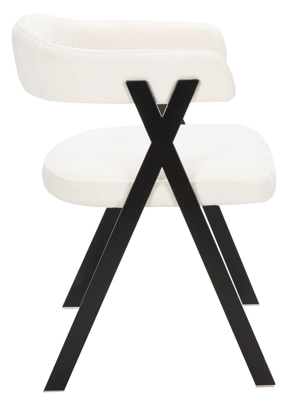 Safavieh Izzy Chenille Dining Chair - Elegant White & Black Design For Modern Dining Spaces & Comfort White ,Black Hard Chinese Pine ,Plywood ,100% Polyester ,Carbon Steel Knt7067b