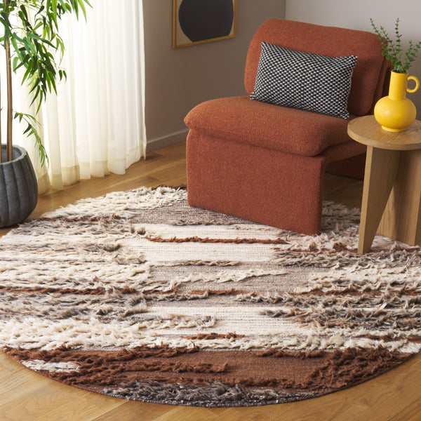 Safavieh Kenya Hand-knotted Round Area Rug - Luxurious Wool Blend With Intricate Patterns For Modern Homes Grey ,Brown 90% Wool,10% Cotton Kny225a-4sq