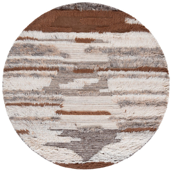 Safavieh Kenya Hand-knotted Round Area Rug - Luxurious Wool Blend With Intricate Patterns For Modern Homes Grey ,Brown 90% Wool,10% Cotton Kny225a-4sq