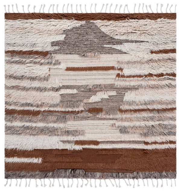 Safavieh Kenya Hand-knotted Round Area Rug - Luxurious Wool Blend With Intricate Patterns For Modern Homes Grey ,Brown 90% Wool,10% Cotton Kny225a-4sq