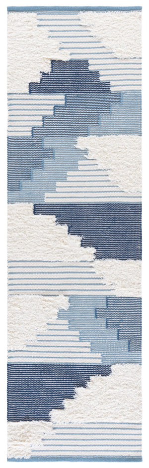 Safavieh Kenya Hand Woven Runner Rug – Elegant Geometric Design In Luxurious Wool & Cotton For Timeless Decor Blue ,Ivory 80% Wool,20% Cotton Kny278m-28