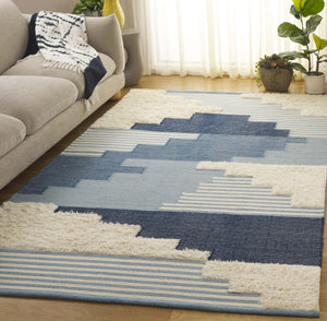 Safavieh Kenya Hand Woven Runner Rug – Elegant Geometric Design In Luxurious Wool & Cotton For Timeless Decor Blue ,Ivory 80% Wool,20% Cotton Kny278m-5