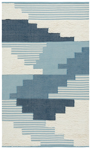 Safavieh Kenya Hand Woven Runner Rug – Elegant Geometric Design In Luxurious Wool & Cotton For Timeless Decor Blue ,Ivory 80% Wool,20% Cotton Kny278m-5