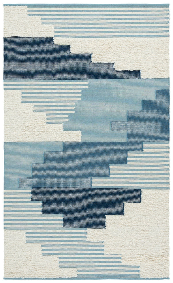 Safavieh Kenya Hand Woven Runner Rug – Elegant Geometric Design In Luxurious Wool & Cotton For Timeless Decor Blue ,Ivory 80% Wool,20% Cotton Kny278m-5