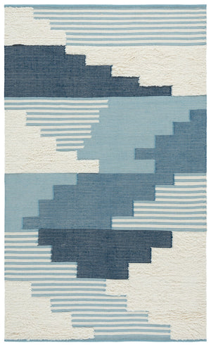Safavieh Kenya Hand-woven Geometric Area Rug – Luxurious Blue And Ivory Design For Elegant Home Décor Blue ,Ivory 80% Wool,20% Cotton Kny278m-4
