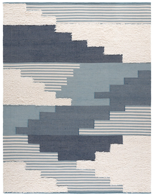 Safavieh Kenya Hand-woven Geometric Area Rug – Luxurious Blue And Ivory Design For Elegant Home Décor Blue ,Ivory 80% Wool,20% Cotton Kny278m-4