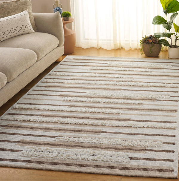 Safavieh Kenya Handwoven Area Rug - Elegant Geometric Design In Premium Wool And Cotton For Any Space Beige ,Ivory 80% Wool,20% Cotton Kny279b-9