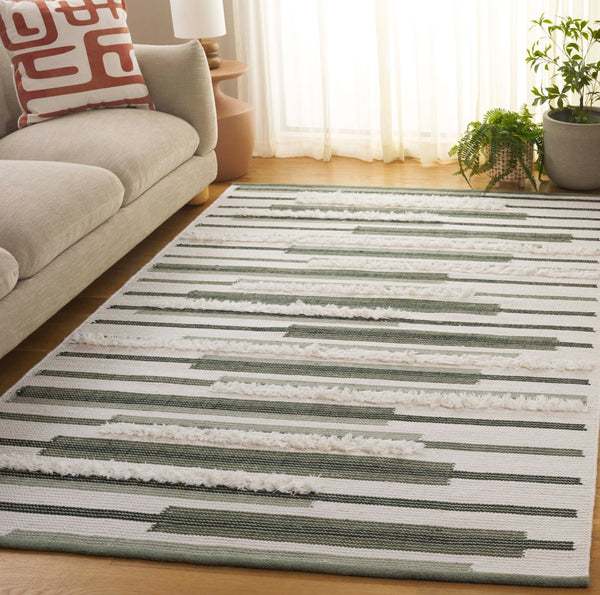 Safavieh Kenya Handwoven Area Rug - Elegant Geometric Design In Premium Wool And Cotton For Any Space Sage ,Ivory 80% Wool,20% Cotton Kny279w-6