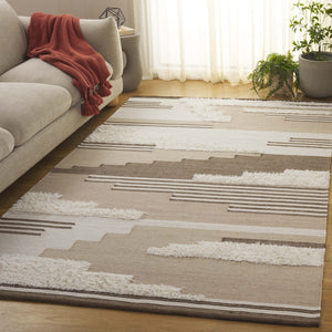 Safavieh Kenya Handwoven Runner Rug - Luxurious Geometric Design For Hallways & Modern Spaces, Crafted In India Beige ,Ivory 80% Wool,20% Cotton Kny280b-5