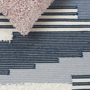 Safavieh Kenya Handwoven Runner Rug - Luxurious Geometric Design For Hallways & Modern Spaces, Crafted In India Blue ,Ivory 80% Wool,20% Cotton Kny280m-5