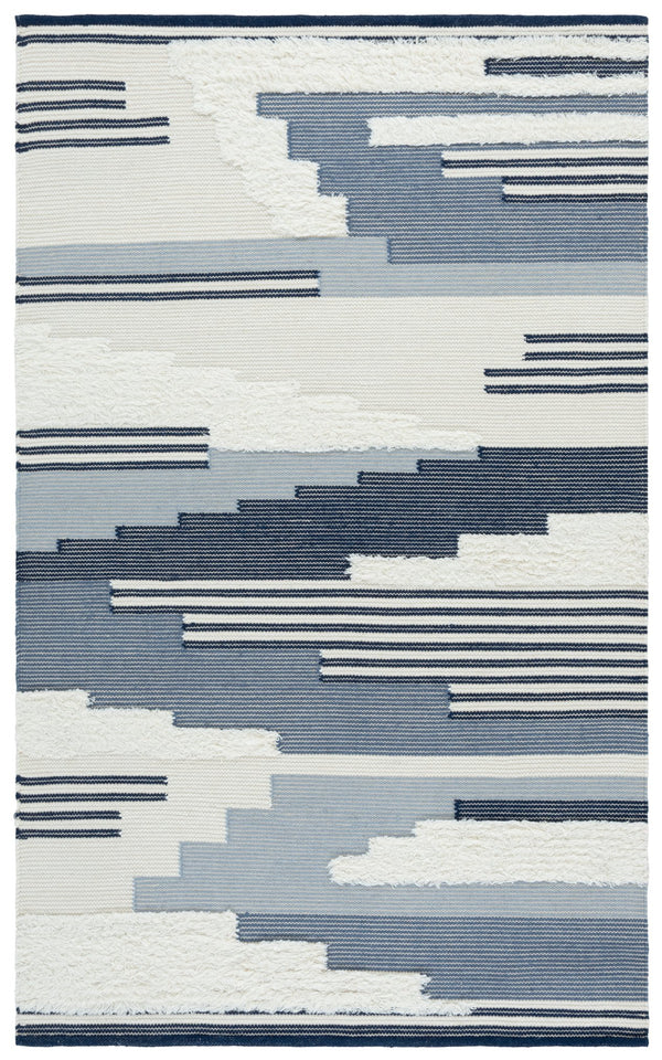 Safavieh Kenya Handwoven Runner Rug - Luxurious Geometric Design For Hallways & Modern Spaces, Crafted In India Blue ,Ivory 80% Wool,20% Cotton Kny280m-5