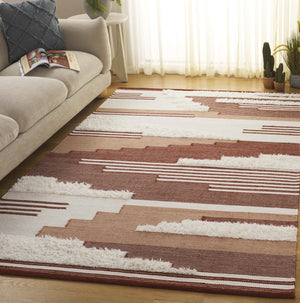 Safavieh Kenya Handwoven Runner Rug - Luxurious Geometric Design For Hallways & Modern Spaces, Crafted In India Rust ,Ivory 80% Wool,20% Cotton Kny280p-5