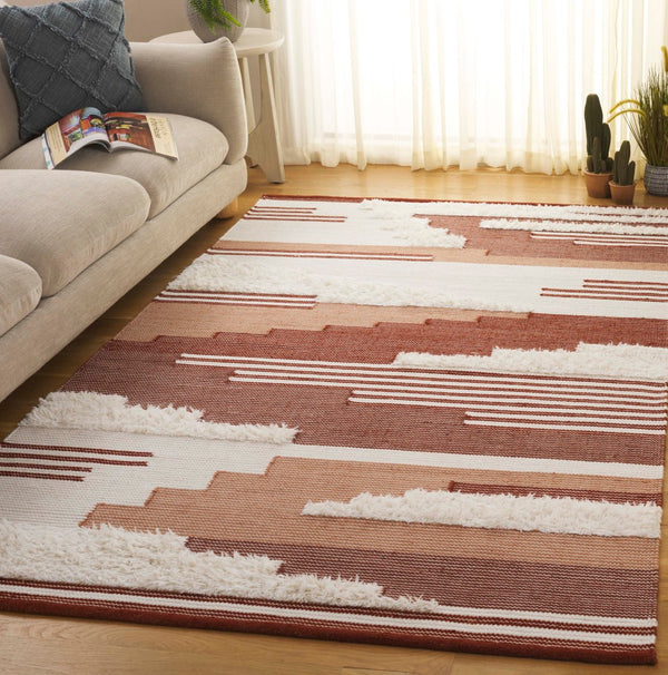 Safavieh Kenya Handwoven Area Rug – Artisan Crafted Luxury For Your Home With Timeless Geometric Elegance Rust ,Ivory 80% Wool,20% Cotton Kny280p-3