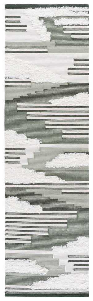 Safavieh Kenya Handwoven Runner Rug - Luxurious Geometric Design For Hallways & Modern Spaces, Crafted In India Sage ,Ivory 80% Wool,20% Cotton Kny280w-28