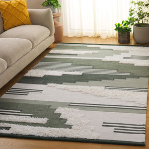 Safavieh Kenya Handwoven Area Rug – Artisan Crafted Luxury For Your Home With Timeless Geometric Elegance Sage ,Ivory 80% Wool,20% Cotton Kny280w-3