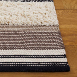 Safavieh Kenya Handwoven Runner Rug - Luxurious Geometric Design For Hallways & Modern Spaces, Crafted In India Black ,Ivory 80% Wool,20% Cotton Kny280z-5